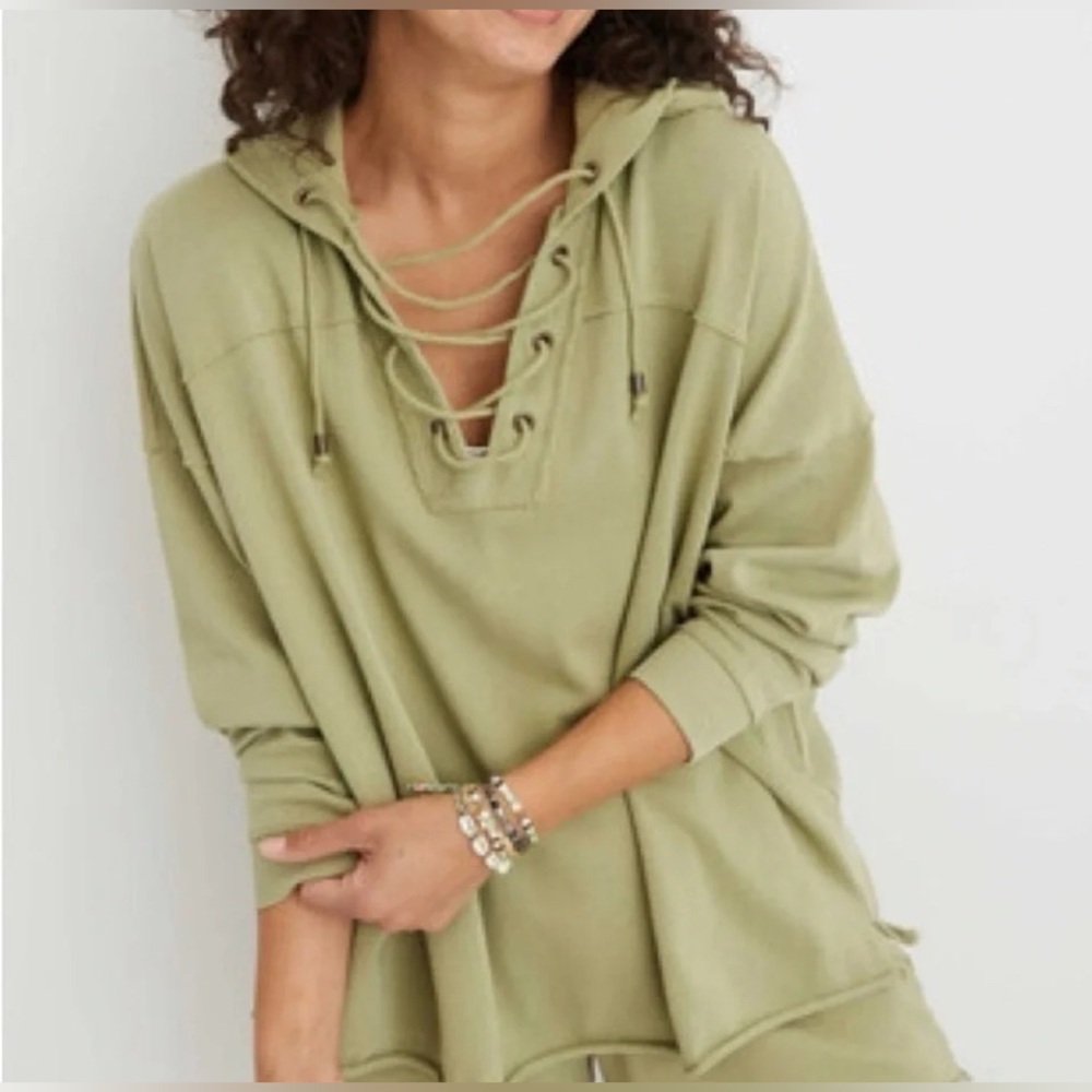 Aerie Sunday Beachy Oversized Lightweight Lace Up Hoodie Size XS EUC